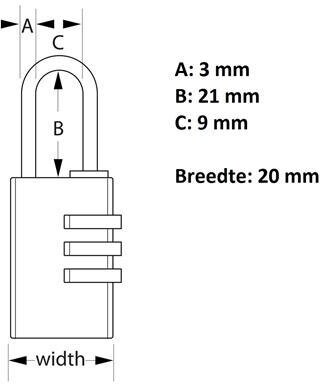 MasterLock hængelås, 20 mm, aluminium, 3 cifre