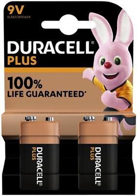 Duracell Alkaline Plus 100 9V 2pcs. Duracell Alkaline Plus 100 9V 2pcs.