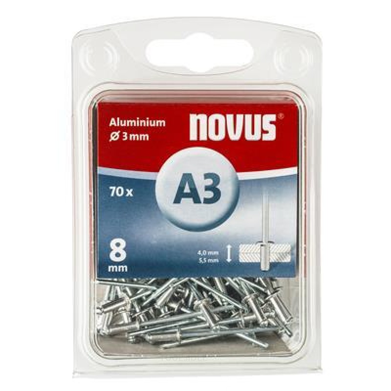  Novus Blind niitti A3 X 8mm, Alu SB, 70 kpl.