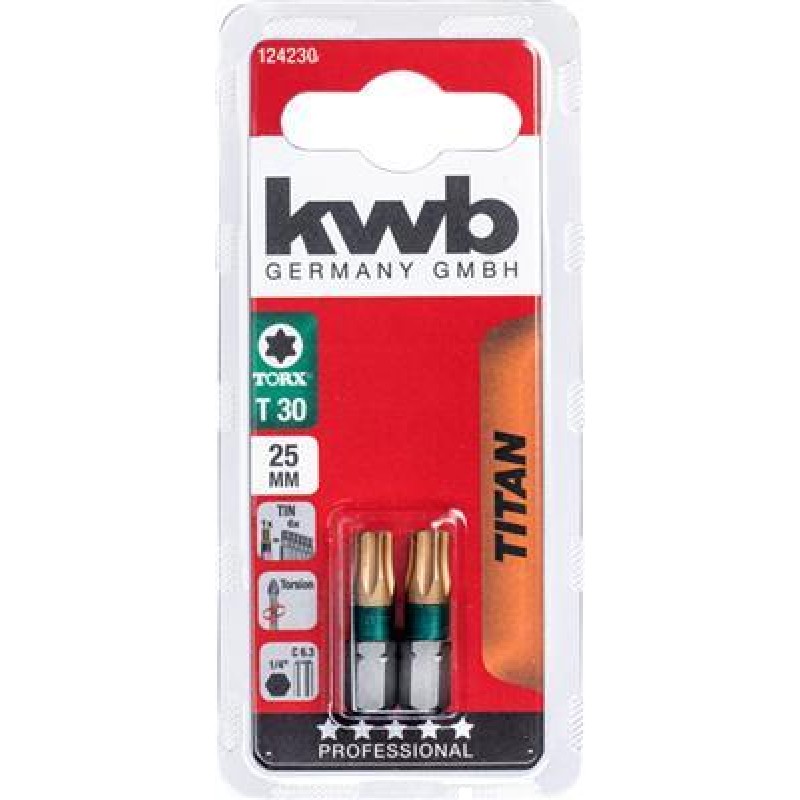 KWB 2 bitar 25 mm Titanium Torx 30-kort