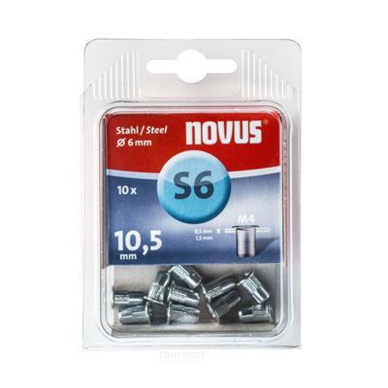  Novus Blind niittimutteri M4 X 10,5mm, Teräs, 10 kpl.