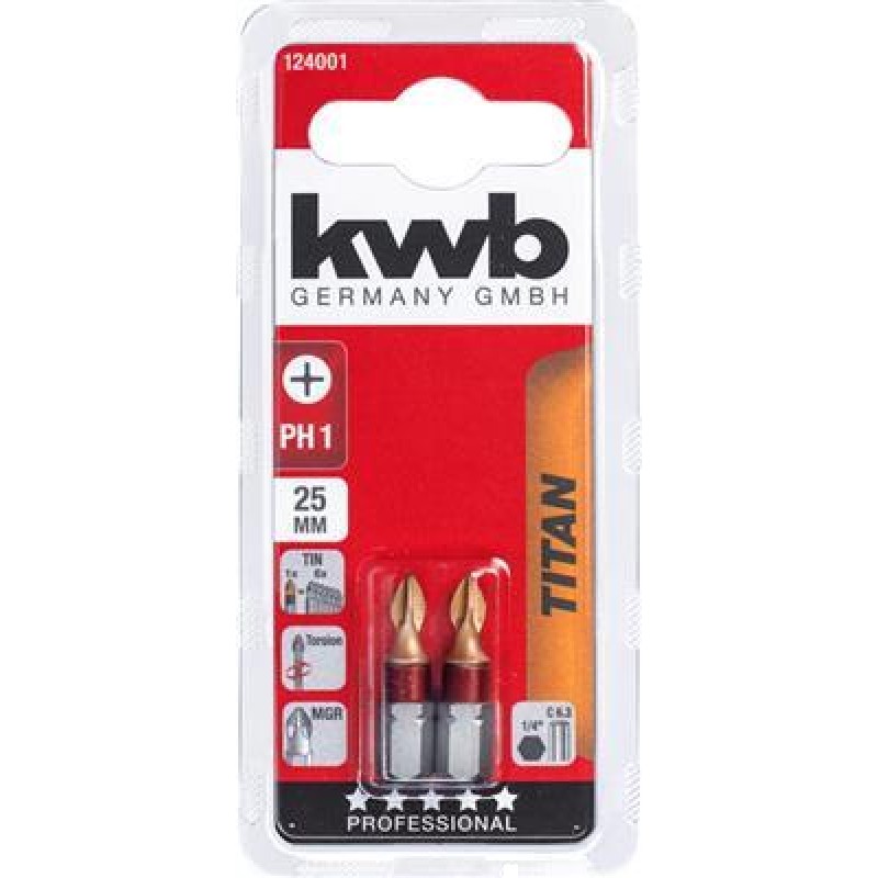 KWB 2 bitar 25 mm Titanium Ph 1-kort