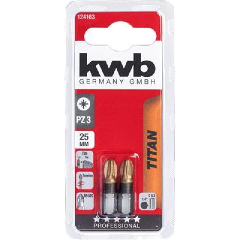 KWB 2 Bits 25mm Titanium Pz 3 Card