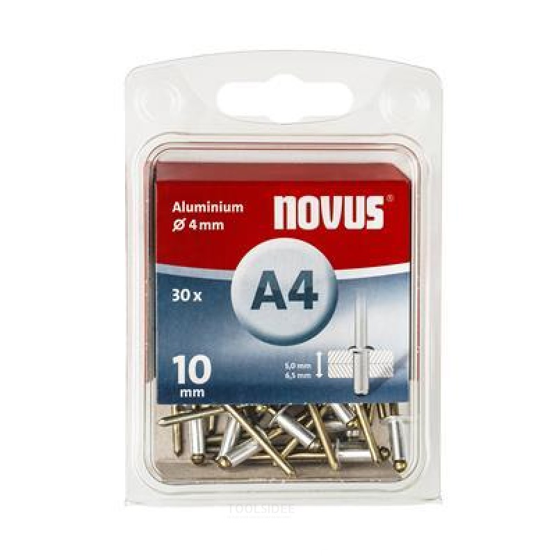 Remache ciego Novus A4 X 10mm, Alu SB, 30 uds.