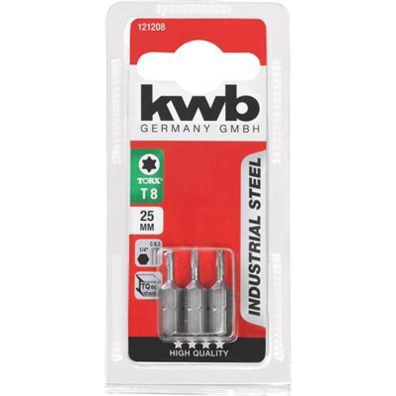 KWB 3 Screw Bits 25mm Torx 8 Card