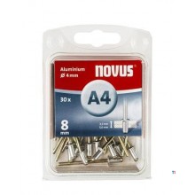 Remache ciego Novus A4 X 8mm, Alu SB, 30 uds.