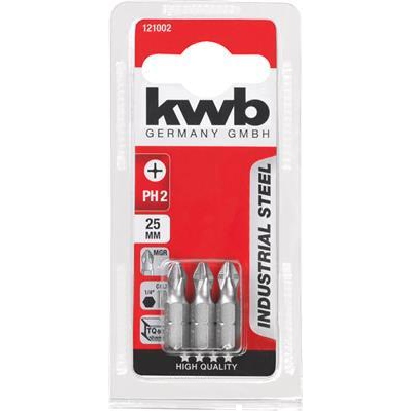 KWB 3 Screw Bits 25mm Ph No. 2 Card