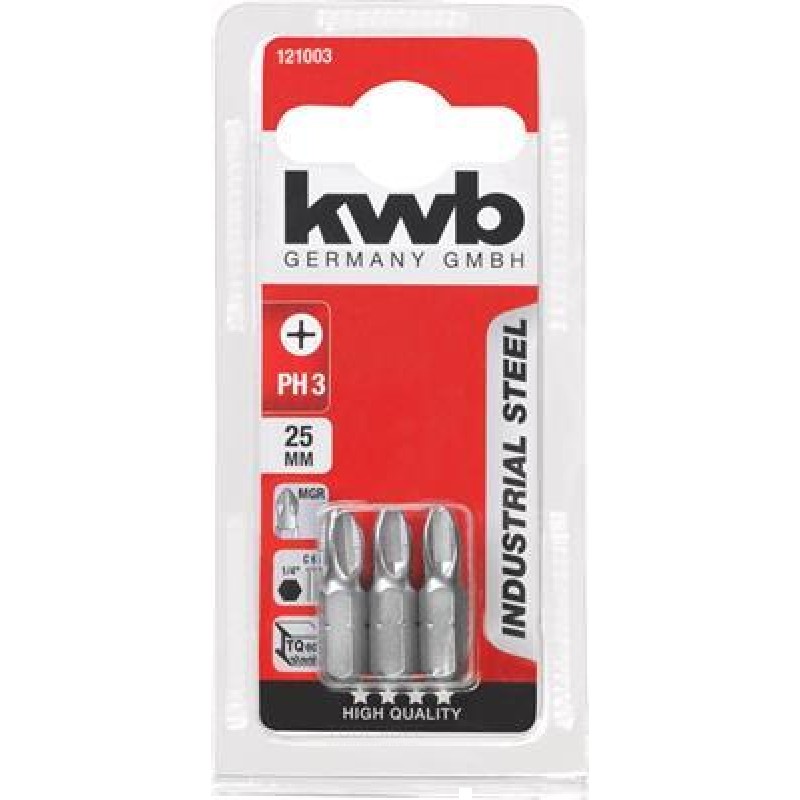 KWB 3 Screw Bits 25mm Ph Nr 3 Card