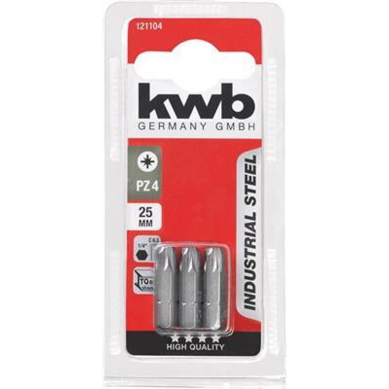 KWB 3 Screw Bits 25mm Pz Nr 4 Card