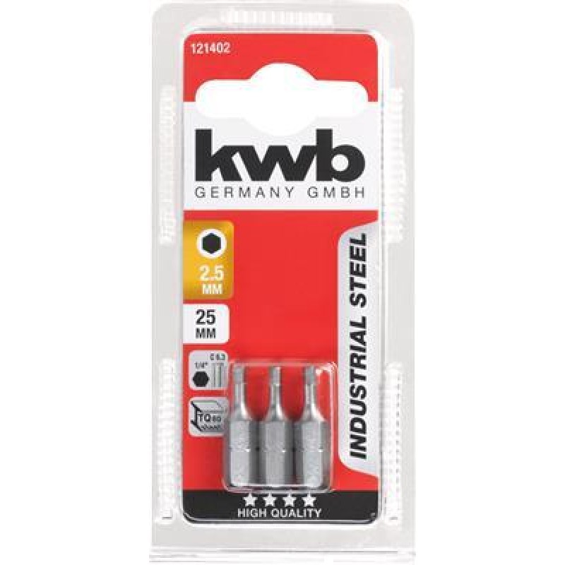 KWB 3 Bits 25mm Hex 2,5mm Kaart