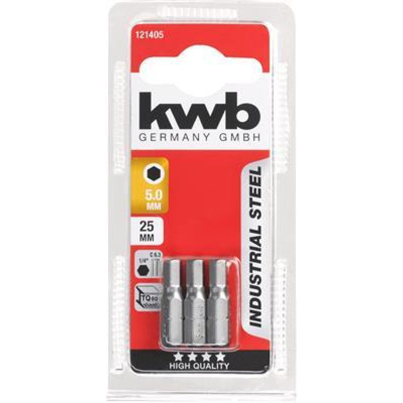 KWB 3 Bits 25mm Hex 5.0mm Card