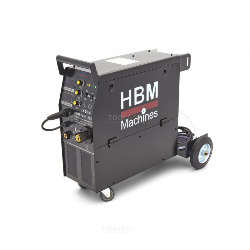 Saldatrice professionale HBM MIG250 con display digitale e tecnologia IGBT