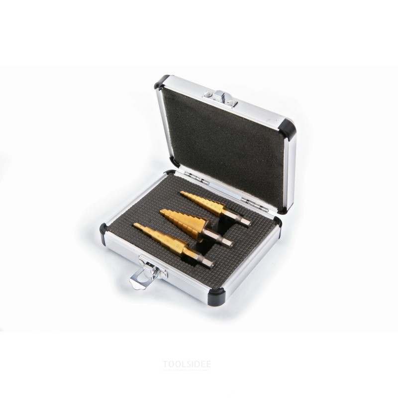 HBM 3-piece step hole drill set / step drill set with hex connection