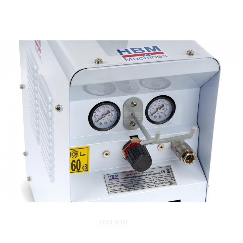 HBM 1 PK Professional Low Noise Compressor With 1 and 6 Liter Tank Including Air Hose and Paint Sprayer