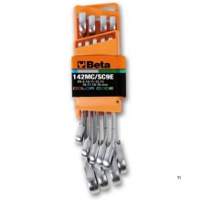 Beta 9-piece set of reversible ratchet combination wrenches, colored in compact holder