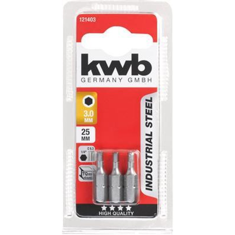 KWB 3 Bits 25mm Hex 3,0mm Kaart