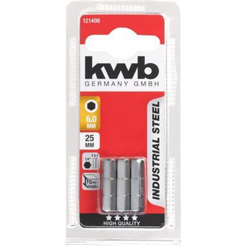 KWB 3 Bits 25mm Hex 6,0mm Kaart
