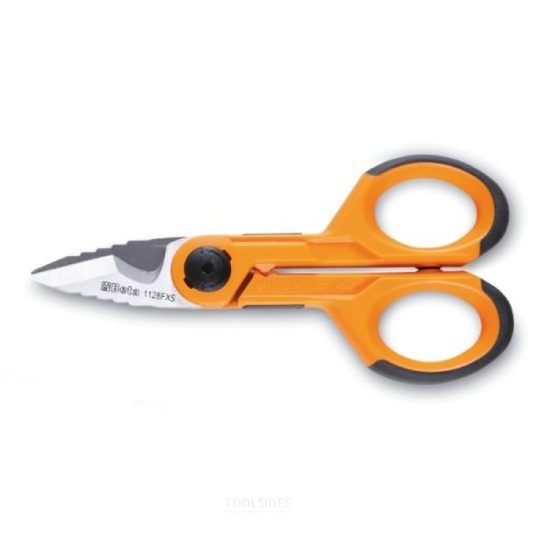 Beta electrician's scissors with graduated reamer, straight stainless steel blades, with micro serrations, wire strip recess and