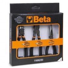 Beta Zangen-Set bestehend aus Kombizange, Spitzzange und Seitenschneider. Griff mit doppelter rutschfester PVC-Schicht, Industri