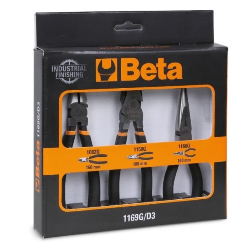 Beta Zangen-Set bestehend aus Kombizange, Spitzzange und Seitenschneider. Griff mit doppelter rutschfester PVC-Schicht, Industri