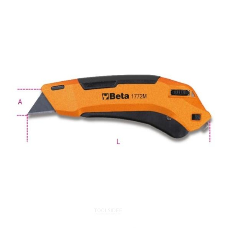 Beta safety knife with retractable cutting blade, supplied with 3 extra cutting blades