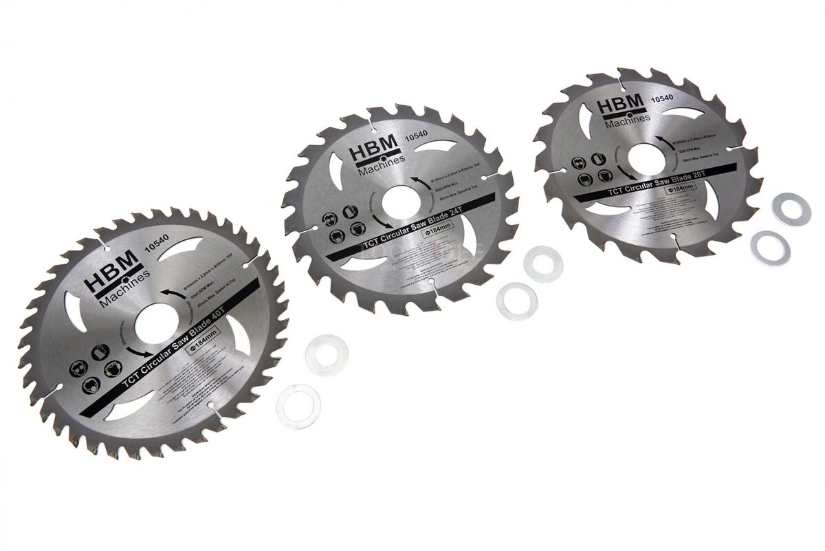 HBM 3 Delige 184 mm. Profi Cirkelzaagbladenset Met Verloopringen 