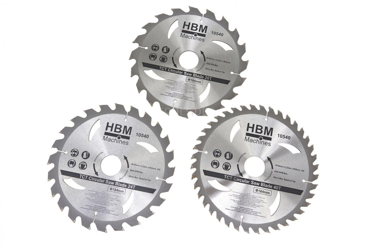 HBM 3 Delige 184 mm. Profi Cirkelzaagbladenset Met Verloopringen 