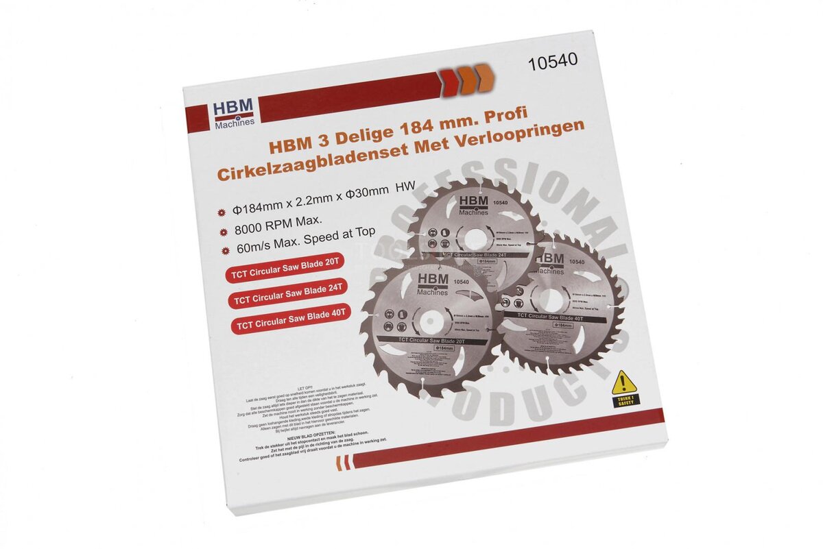 HBM 3 Delige 184 mm. Profi Cirkelzaagbladenset Met Verloopringen 