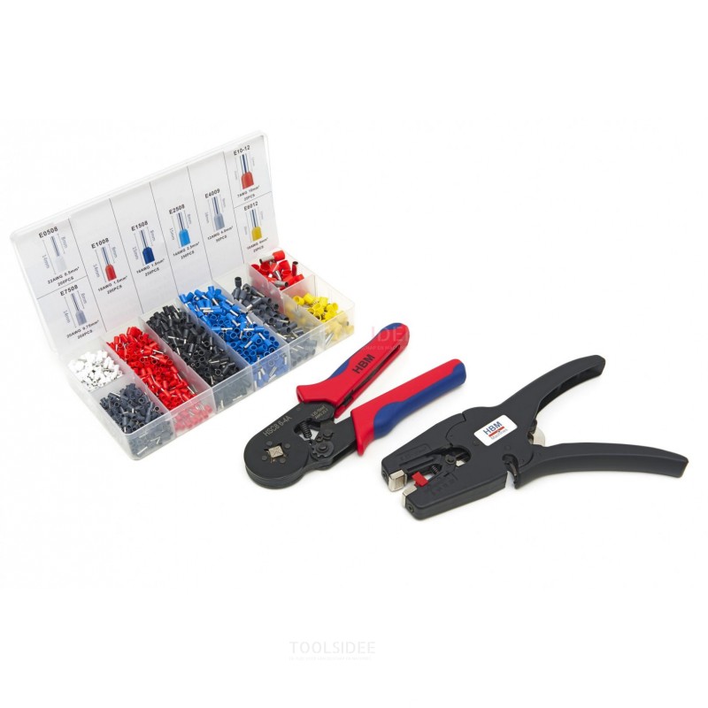 HBM 1800 Piece Cable crimping tool, cable shoe pliers, Ferrule pliers, Cable stripping tool Crimp assortment