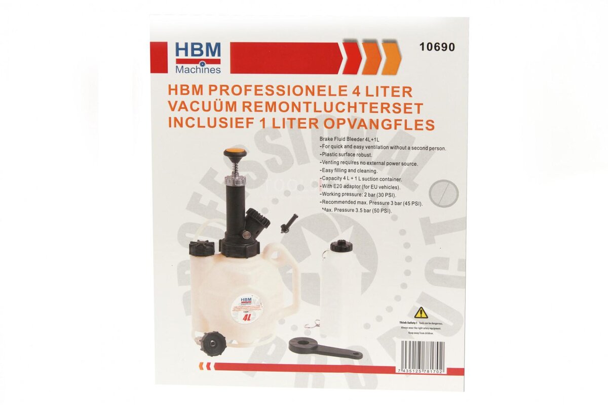 HBM Professional 4 liters vakuumbremseudluftningssæt inklusive 1 liters opsamlingsflaske