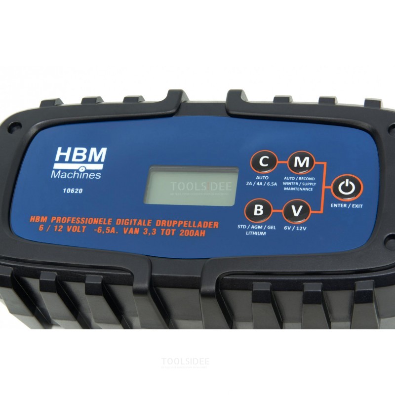 HBM Professional Digital underhållsladdare 6/12 Volt – 6,5A. Från 3,3 till 200AH