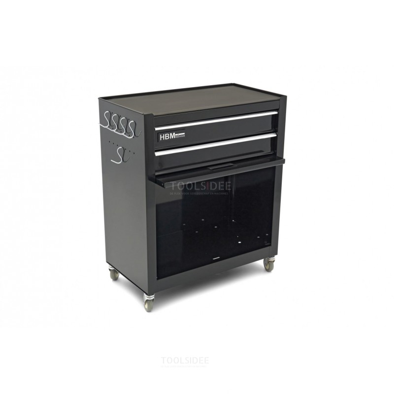 HBM 2 Drawers Tool Trolley With Flap - BLACK