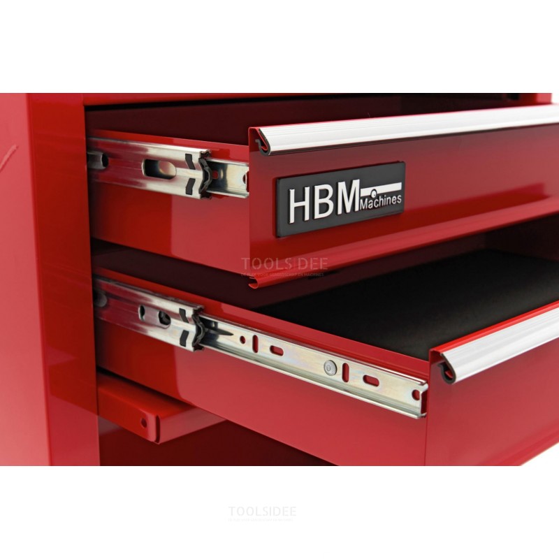 HBM Chariot à outils 2 tiroirs avec rabat - ROUGE