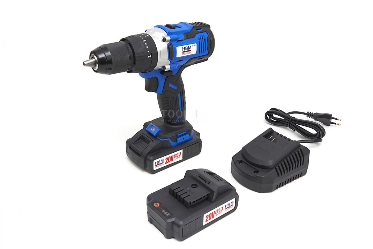 HBM Professional 20V 2.0AH Cordless Drill with 100 Piece Accessories Set