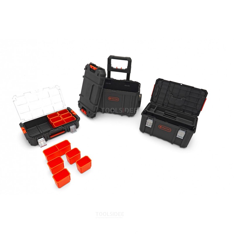 Tactix 3 Piece Modular Mobile Trolley Tool Case Set