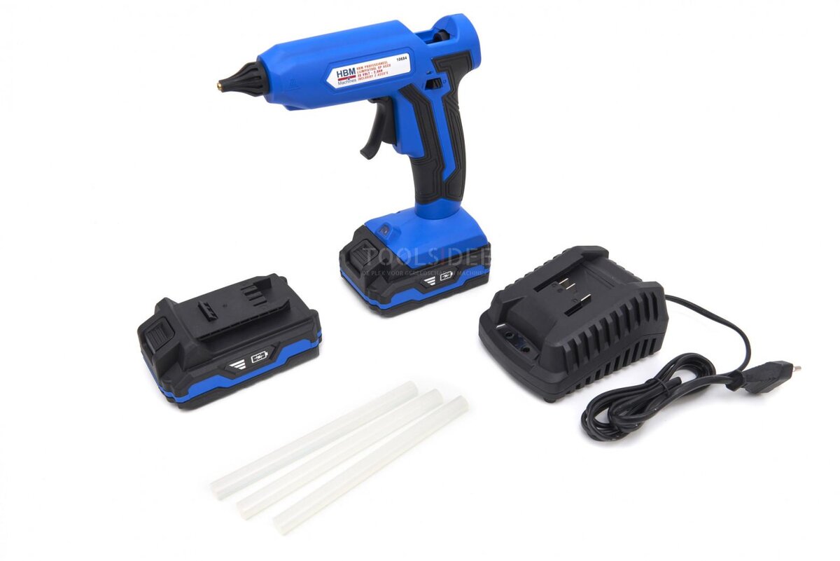 HBM Professional -liimapistooli akulla 20 volttia – 2,0 AH sisältäen 2 paristoa