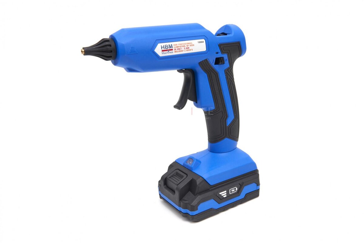 HBM Professional -liimapistooli akulla 20 volttia – 2,0 AH sisältäen 2 paristoa