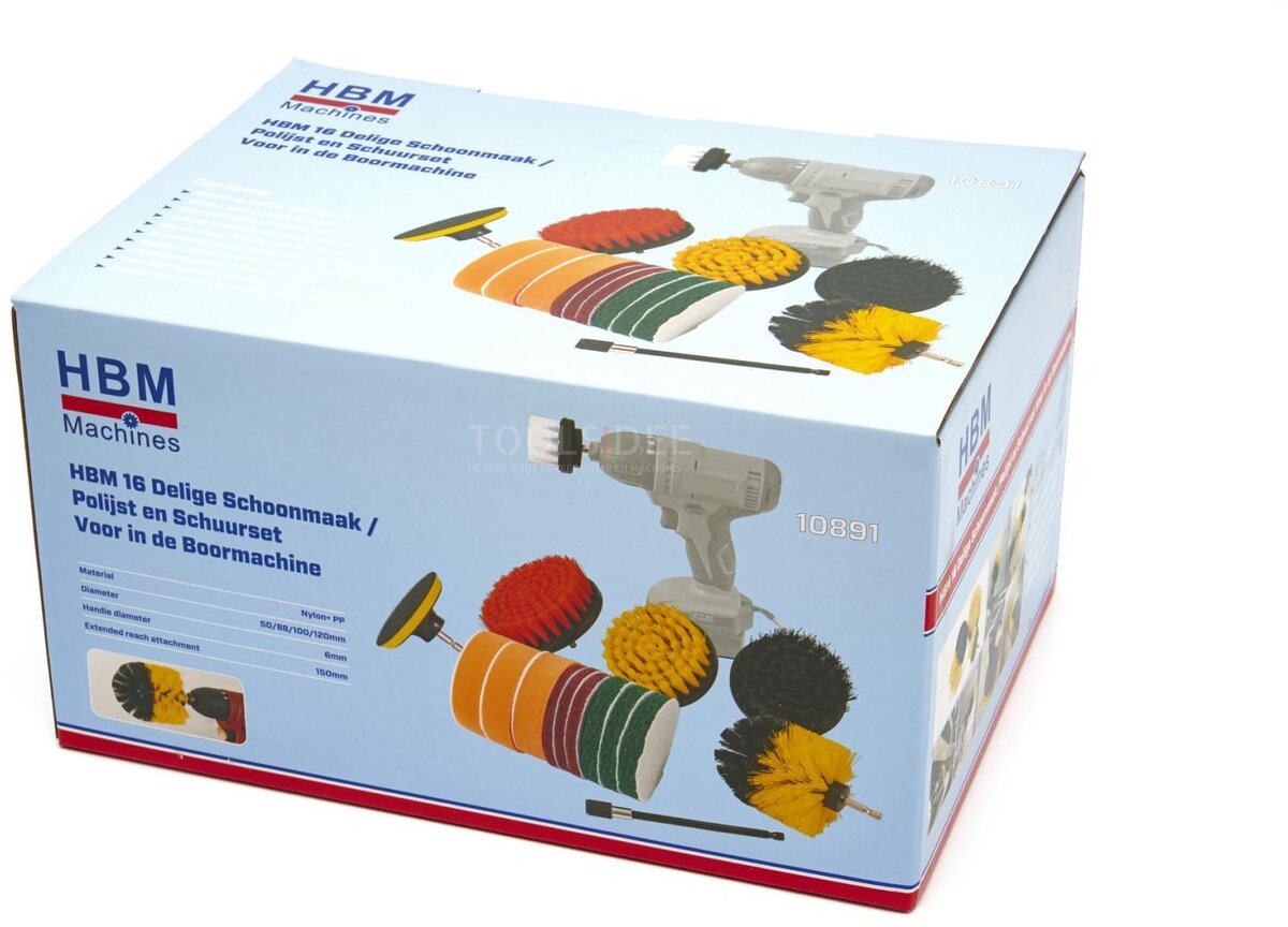 HBM 16-delers rengjørings-/polerings- og slipesett for drillen