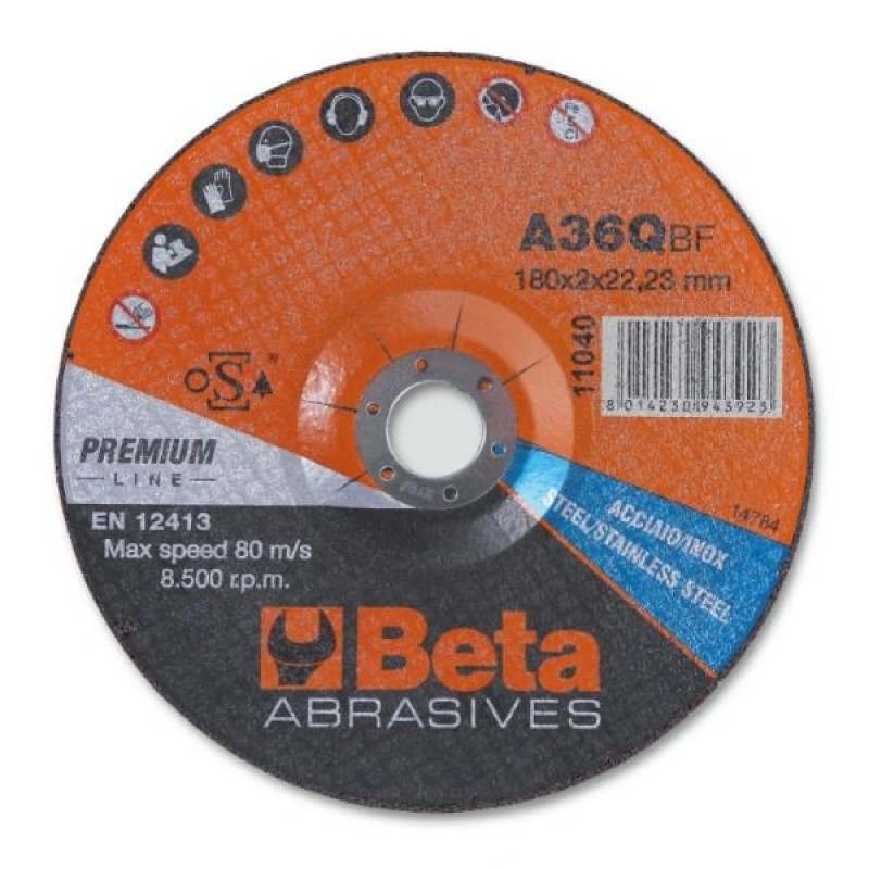 Beta cutting discs for steel and stainless steel, thin, with bent center