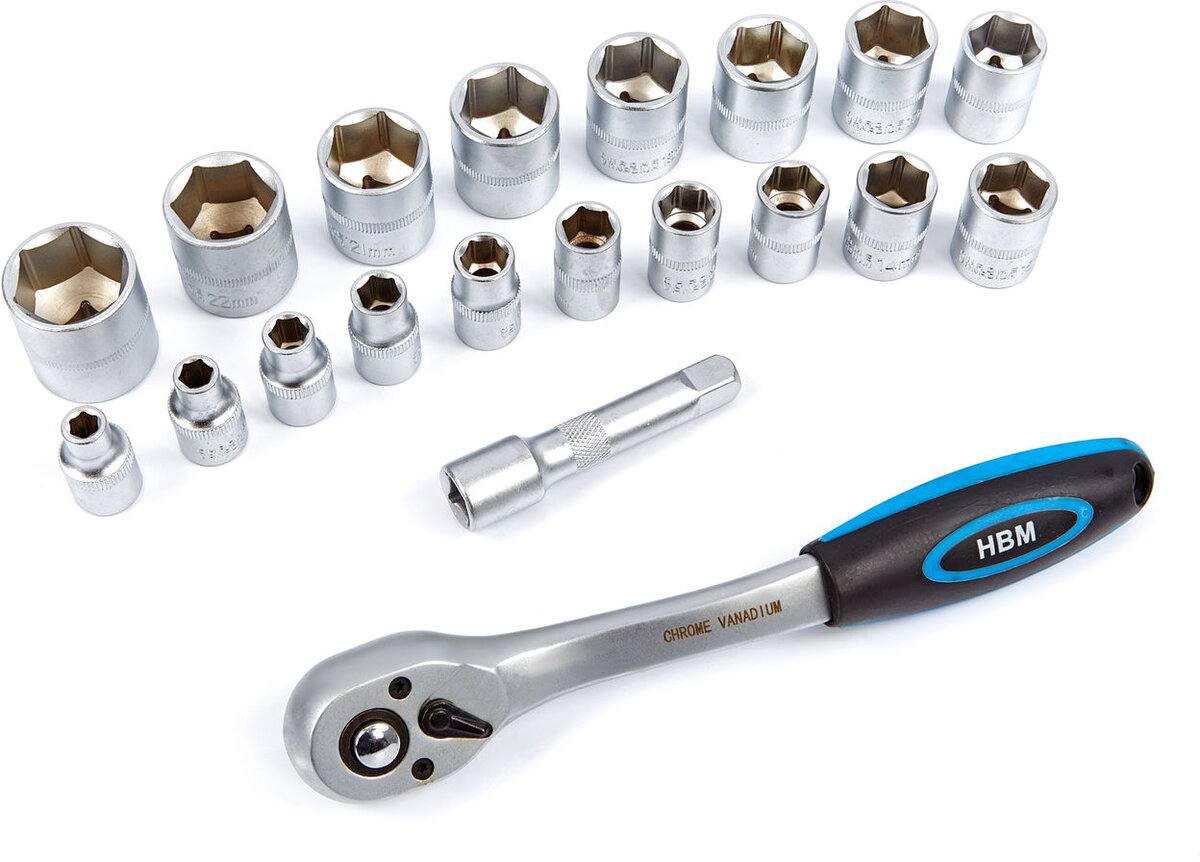 HBM 3/8 Professional Ratchet inkludert 19 caps og forlengelse