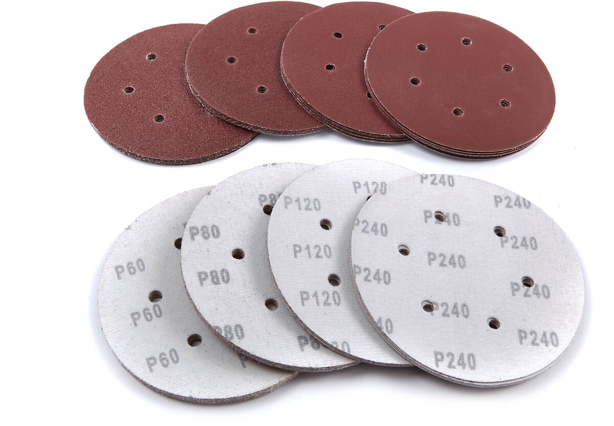 Hbm 40 delar 150 mm. perforerad kardborrslipskiva med kardborrband