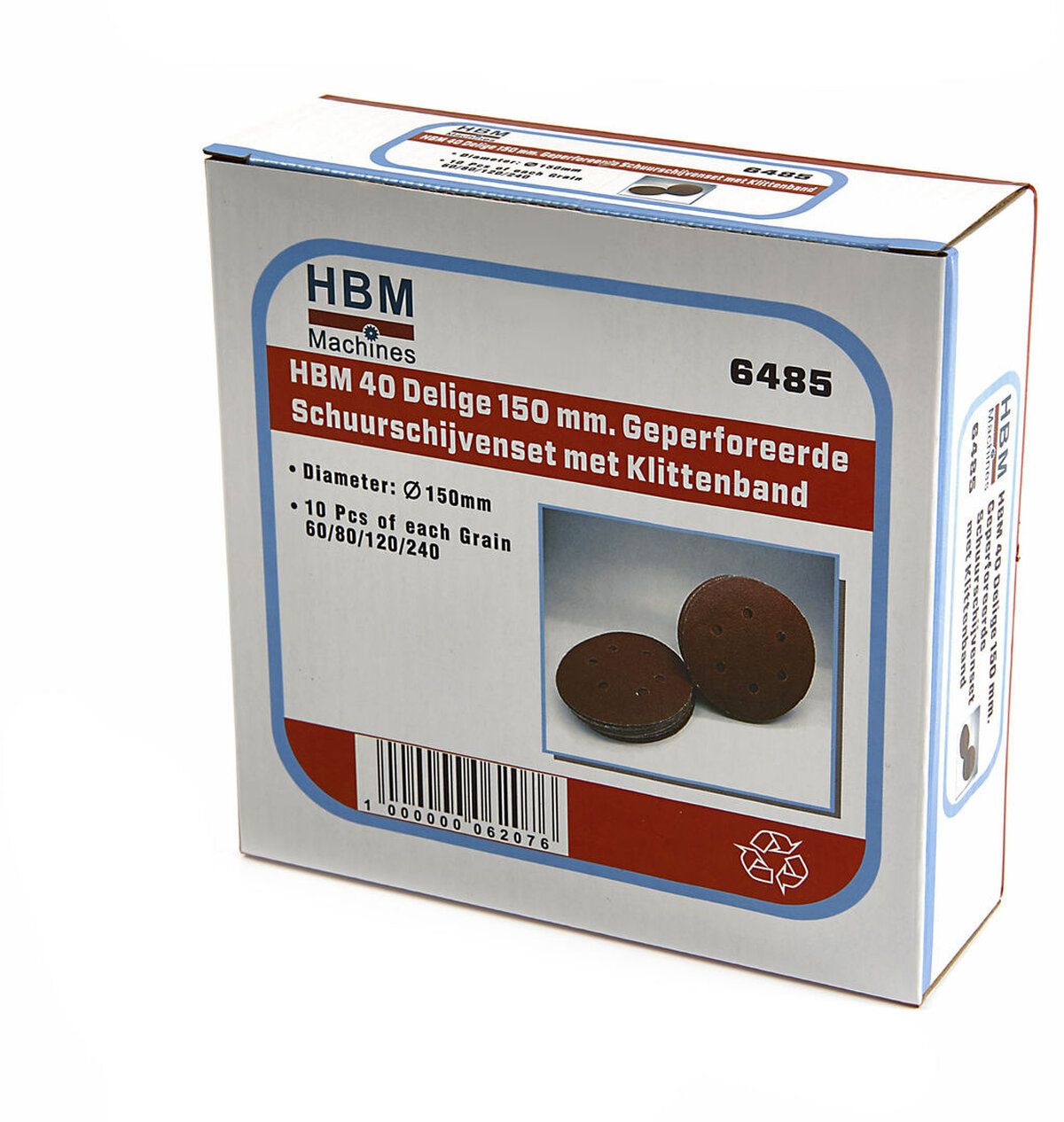 Hbm 40 delar 150 mm. perforerad kardborrslipskiva med kardborrband