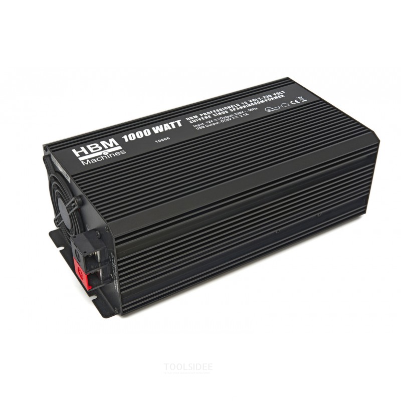 Convertidor de voltaje de onda sinusoidal pura de 12 voltios - 230 voltios HBM Professional 1000 vatios