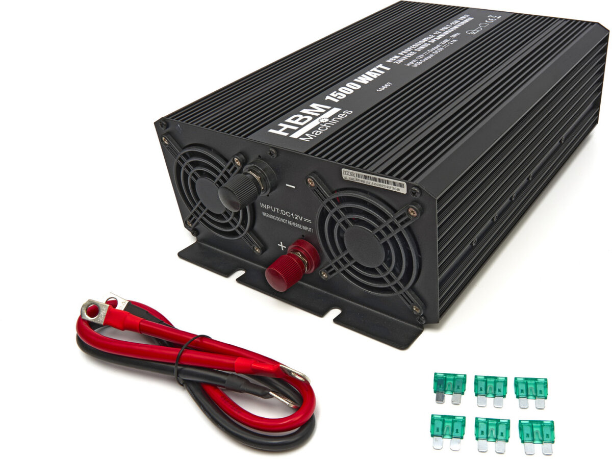 HBM Professional 12 Volt - 230 Volt Pure Sine Wave Voltage Converter 1500 Watt