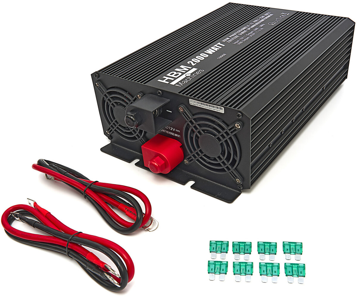 HBM Professional 12 Volt - 230 Volt Pure Sine Wave Voltage Converter 2000 Watt