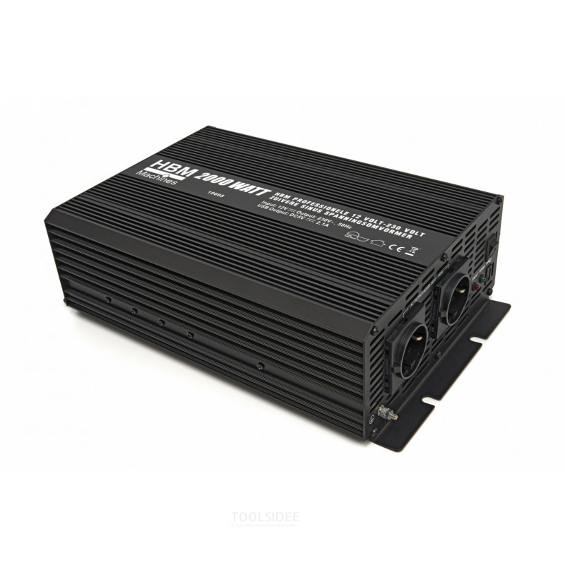 Convertidor de voltaje de onda sinusoidal pura de 12 voltios - 230 voltios HBM Professional 2000 vatios