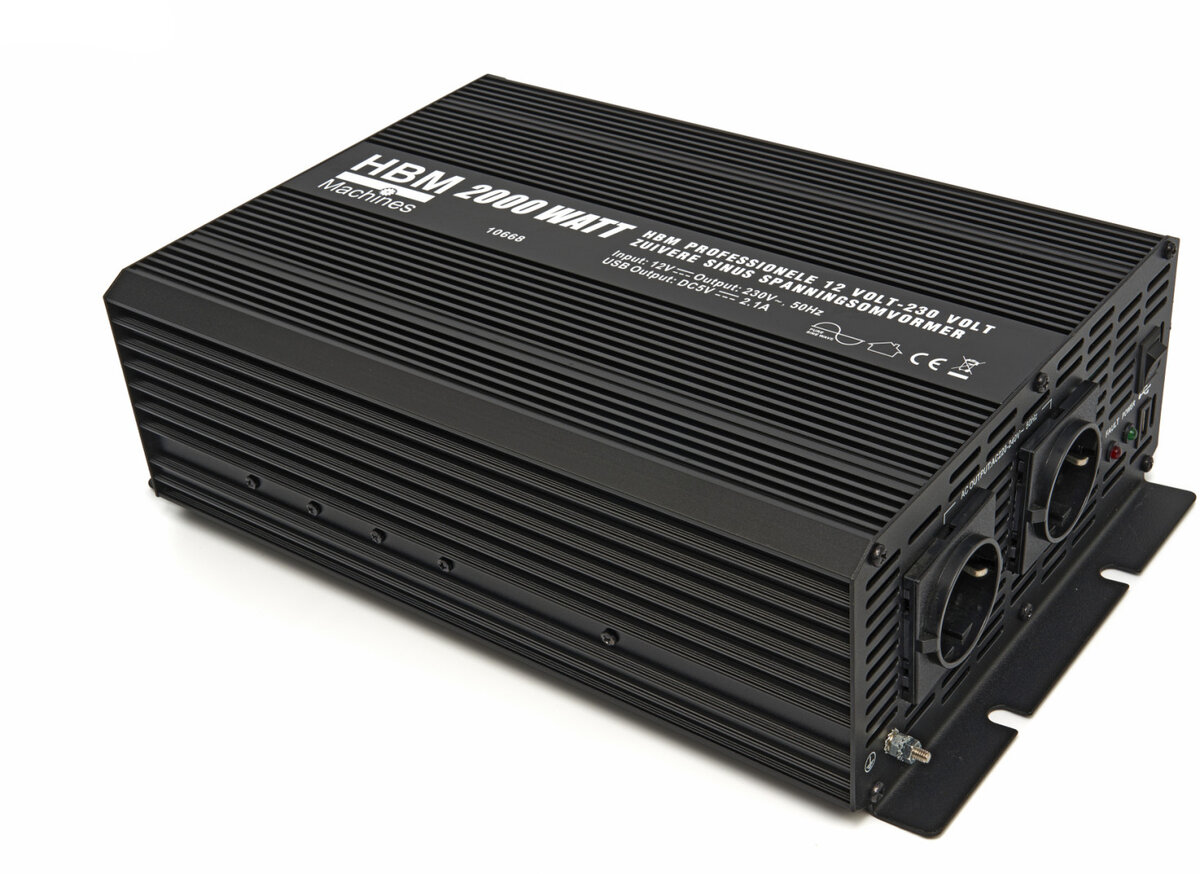 HBM Professional 12 Volt - 230 Volt Pure Sine Wave Voltage Converter 2000 Watt