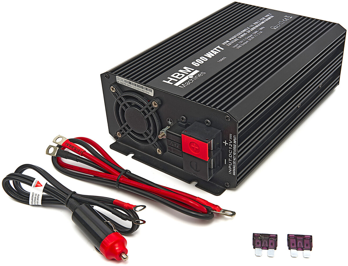 HBM Professional 12 Volt - 230 Volt Pure Sine Wave Voltage Converter 600 Watt