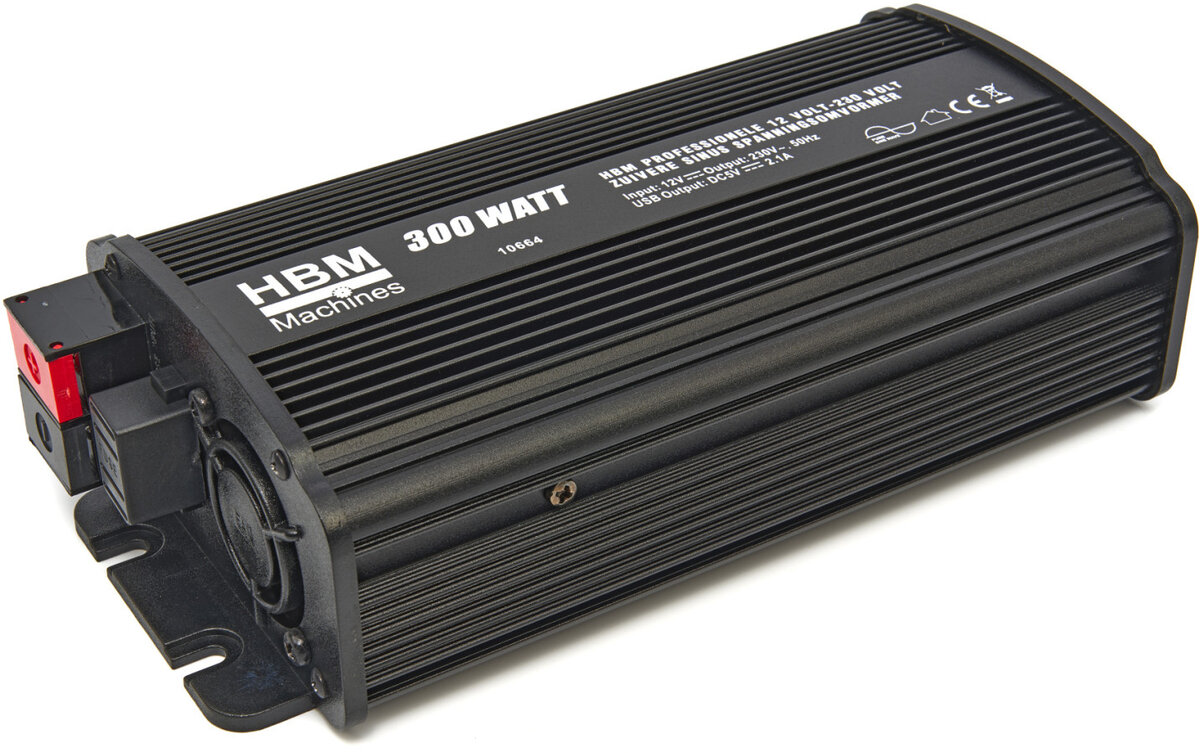 HBM Professionele 12 Volt - 230 Volt Zuivere Sinus Spanningsomvormer 300 Watt 