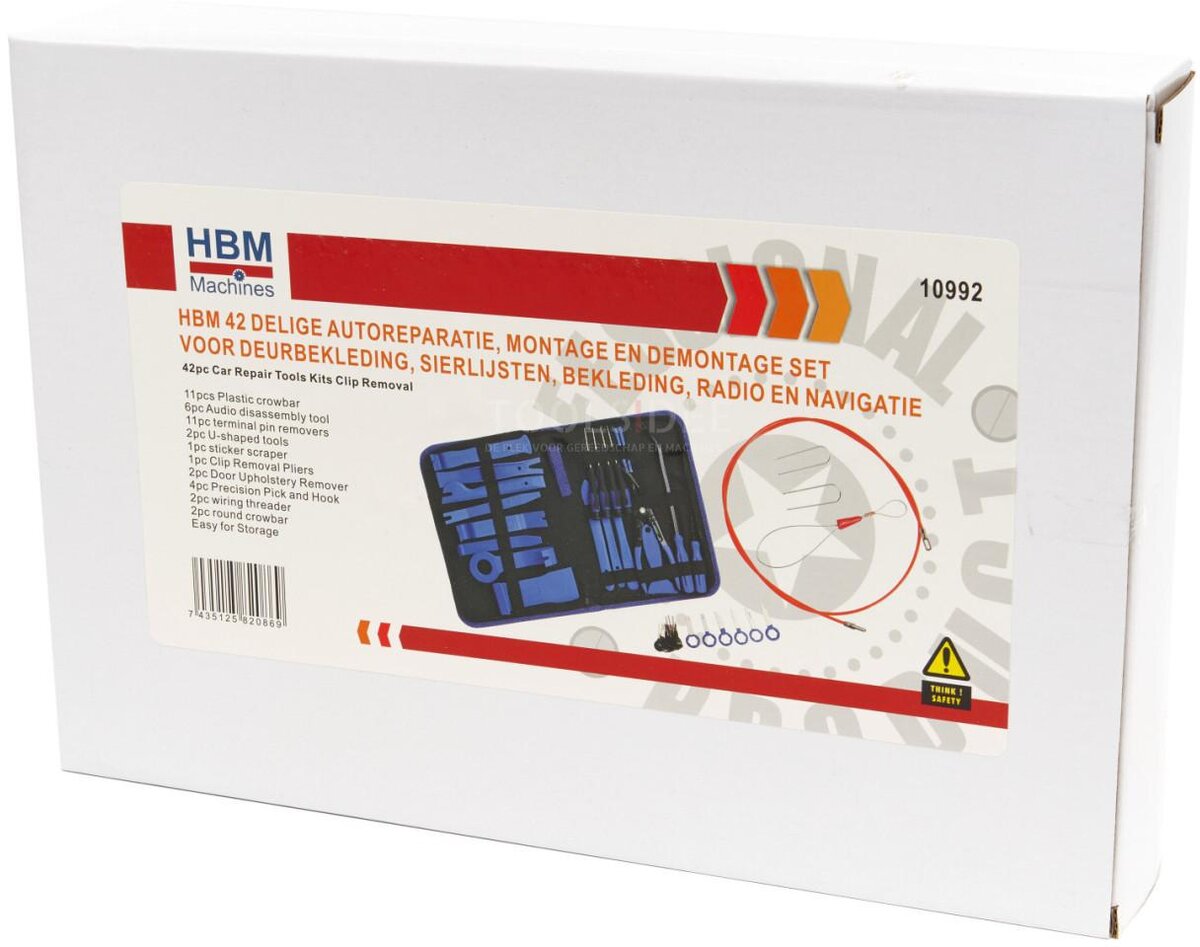 HBM 42-delers bilreparasjons-, monterings- og demonteringssett for dørdeksler, trimmer, møbeltrekk, Ra